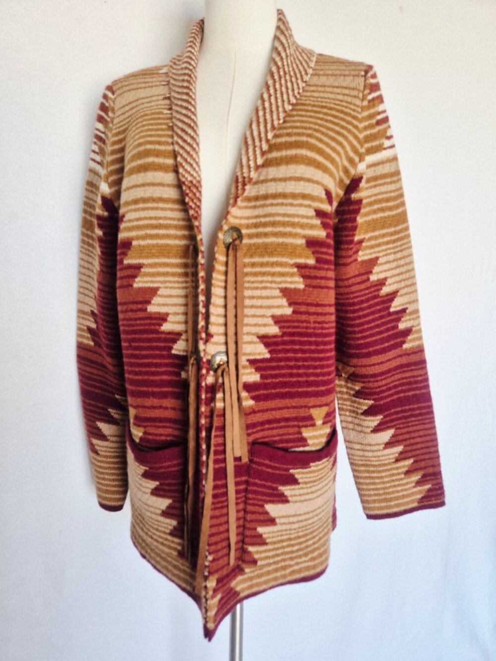 NWoT Cotton & Rye Southwestern Aztec Concho Cardigan Pocket Brown Red - Picture 6 of 13